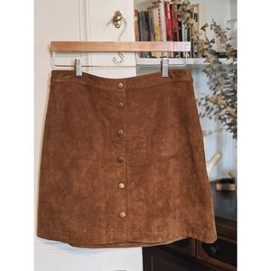 Faux suede A-line button skirt